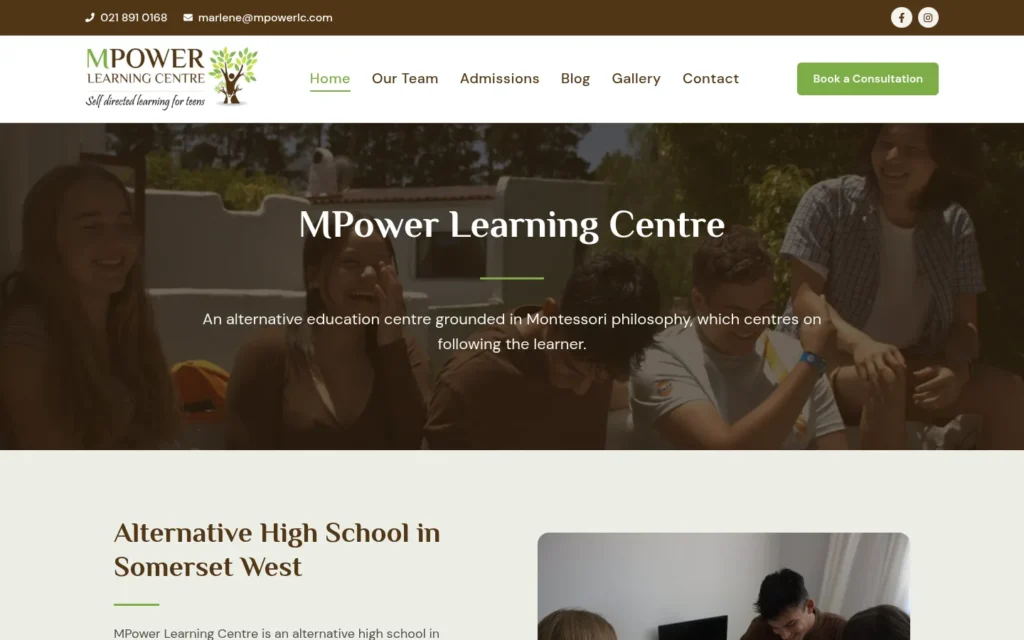 MPower Learning Centre website home page, redesigned by Habib Zafar